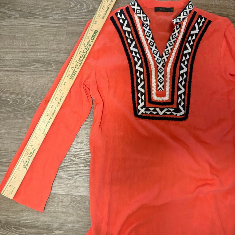 THML Embroidered Boho Tunic Top Coral Orange Medium - Picture 6 of 7